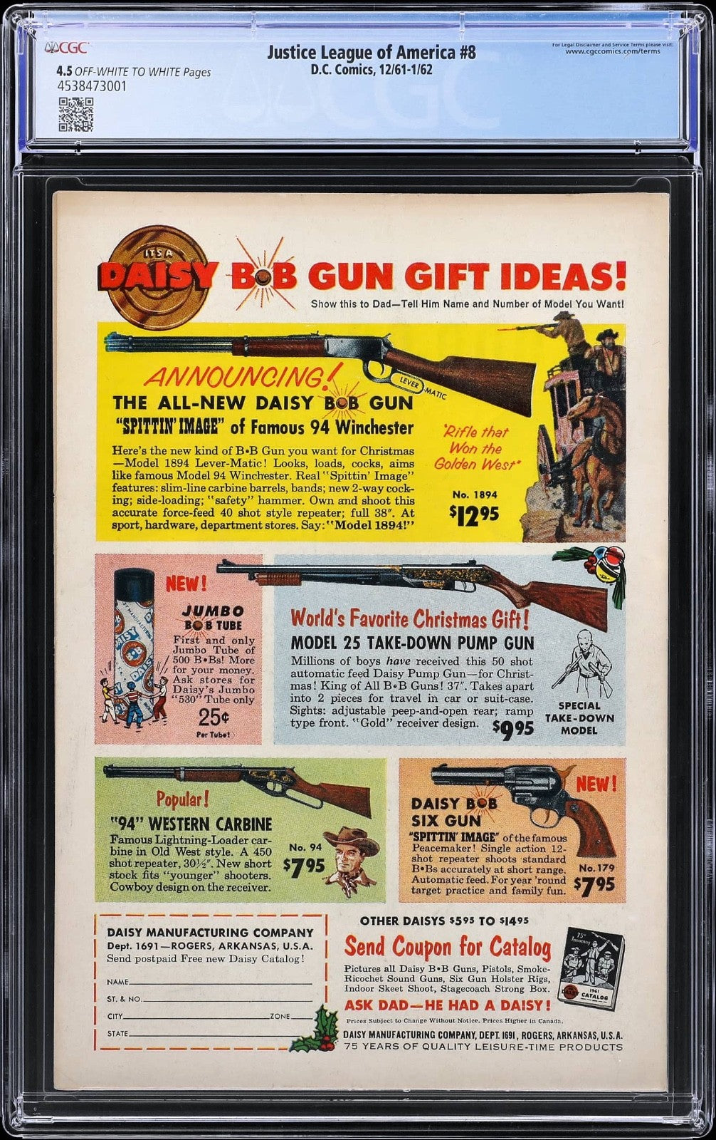 JUSTICE LEAGUE OF AMERICA #8 CGC 4.5 DC COMICS 1961