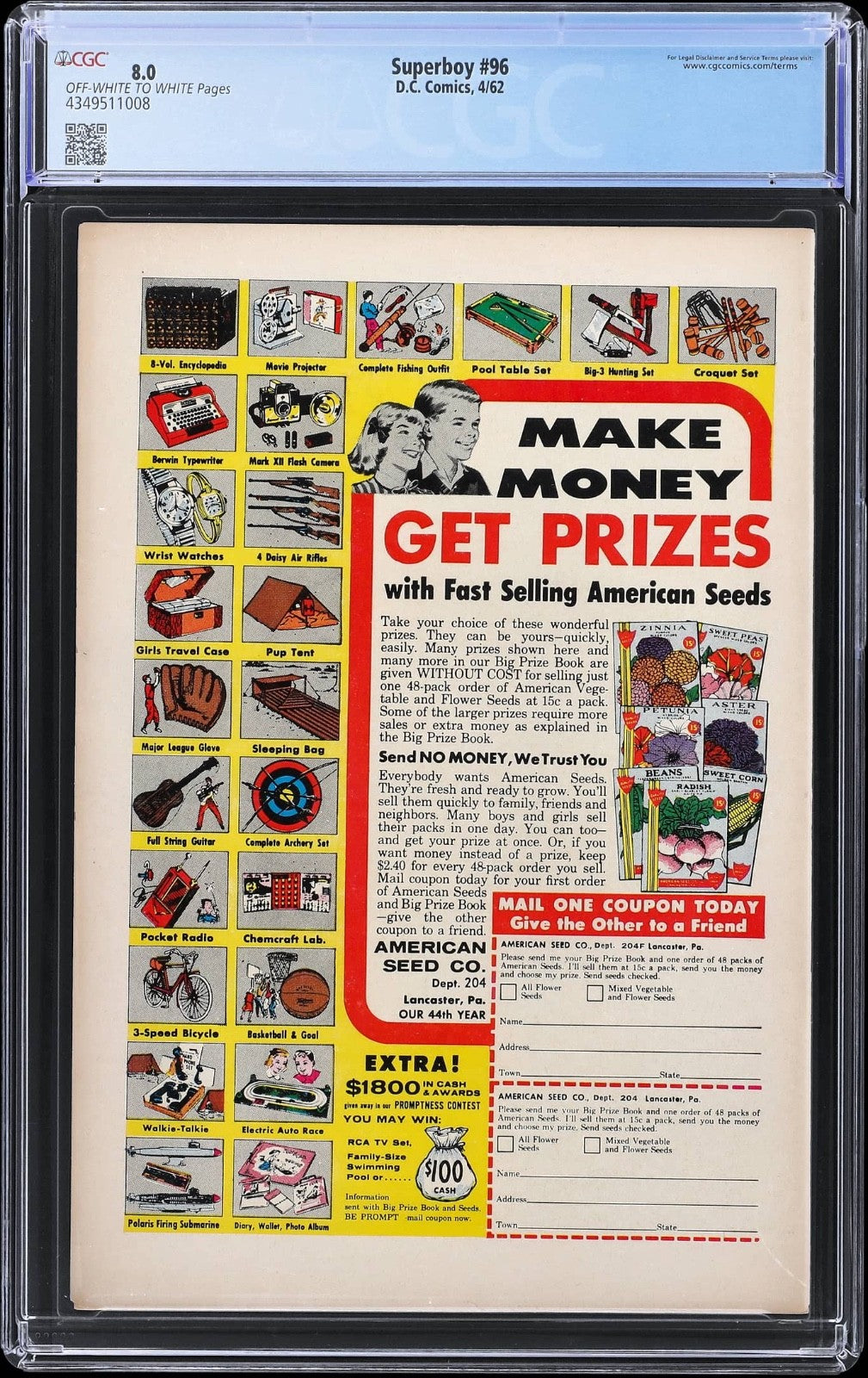 Superboy #96 | Curt Swan Cover CGC 8.0 DC Comics 1962 | Lex Luthor and Krypto