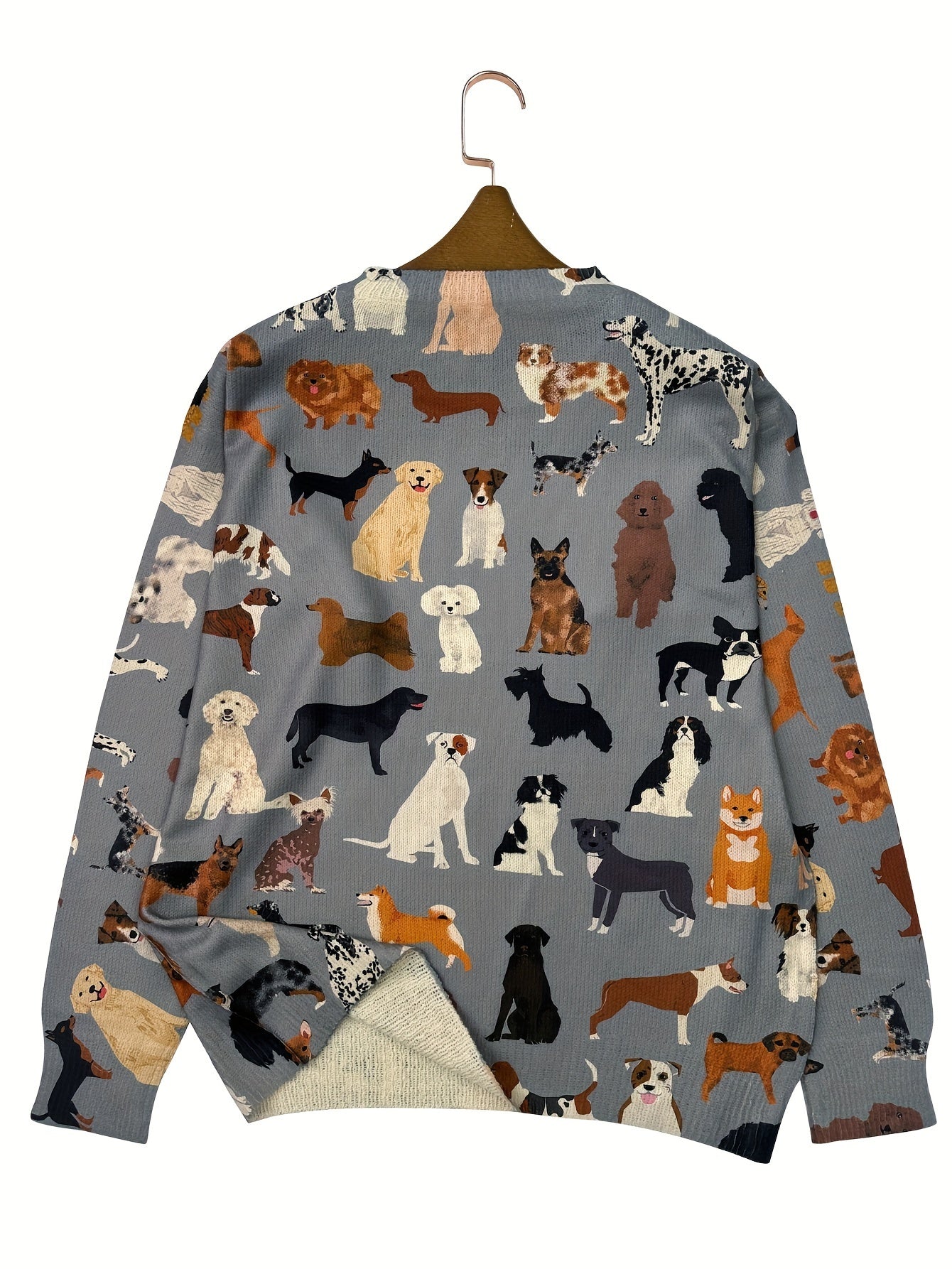 Lightweight Women's Sweater Round Neck Long Sleeves Dog Printed Casual Design