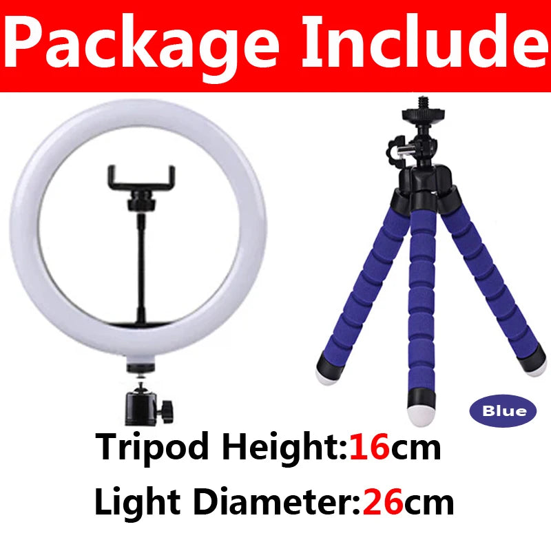 LED Selfie Ring Light with Mini Tripod & Remote | Round Dimmable Fill Lamp for TikTok, Makeup & Live Video