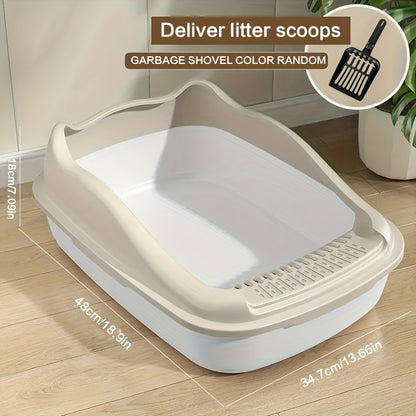 Extra-Large Semi-Enclosed Cat Litter Box with Anti-Splash Design, Easy Clean & Portable Beige