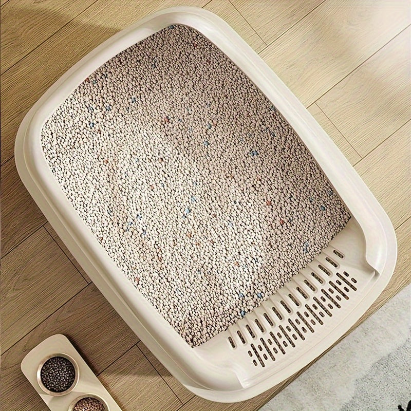 Extra-Large Semi-Enclosed Cat Litter Box with Anti-Splash Design, Easy Clean & Portable Beige