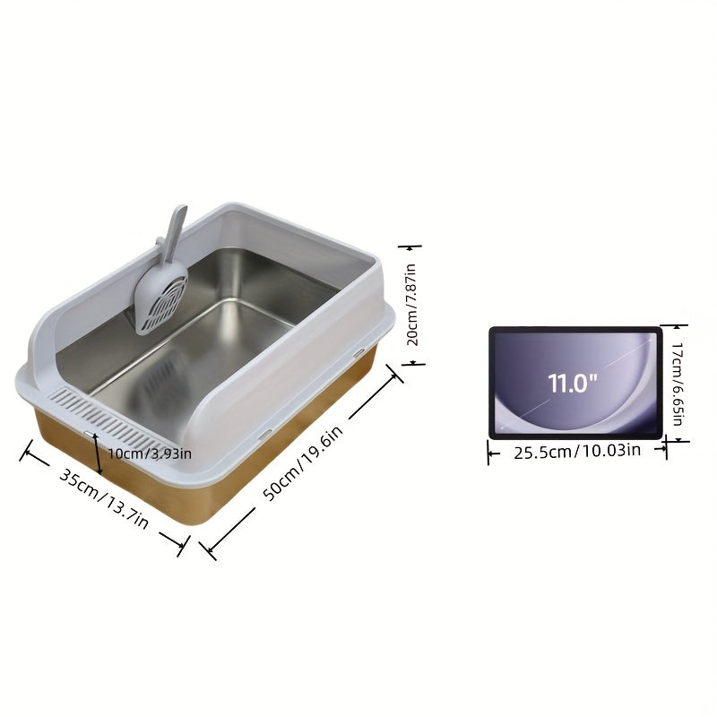 Large Stainless Steel Cat Litter Box with Scoop Metal Tray Suitable for Big Cats