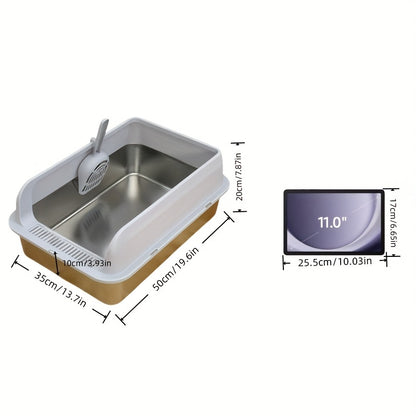 Large Stainless Steel Cat Litter Box with Scoop Metal Tray Suitable for Big Cats