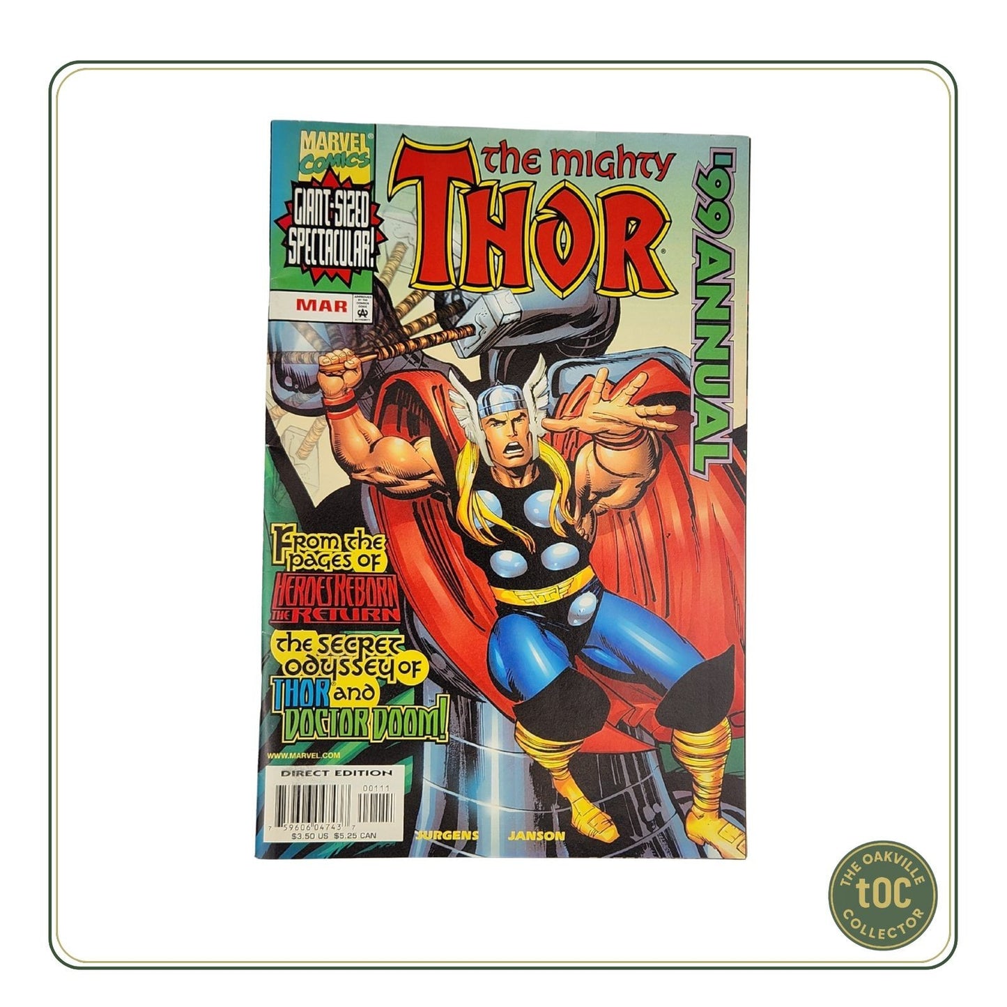 Comic book cover featuring 'The Mighty Thor' with colorful design elements.