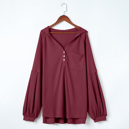 Plus Size Pullover Sweater Women Autumn Casual Waffle Hooded Top Women