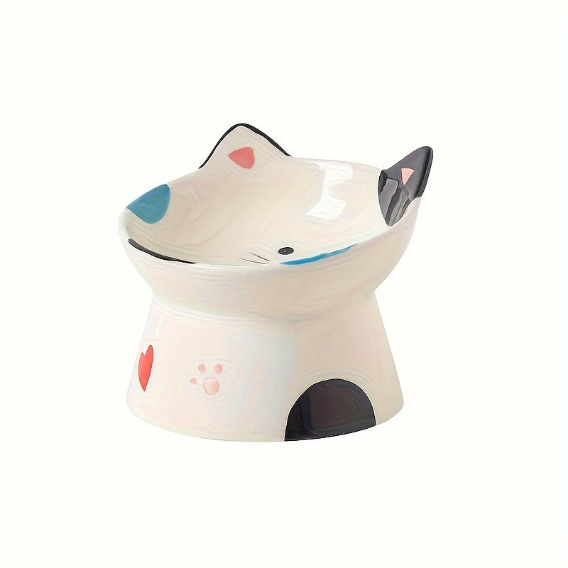 Elevated Ceramic Cat Bowls, Anti-Tip Neck Protection Raised Feeding And Drinking Station