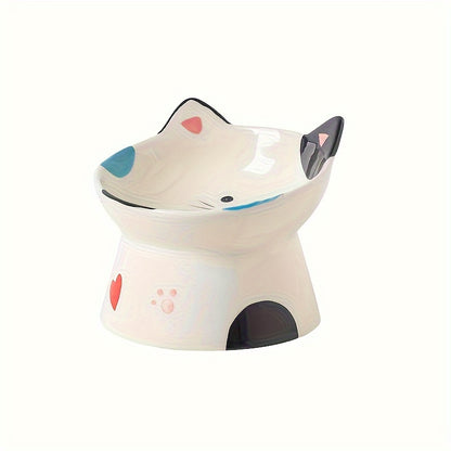 Elevated Ceramic Cat Bowls, Anti-Tip Neck Protection Raised Feeding And Drinking Station