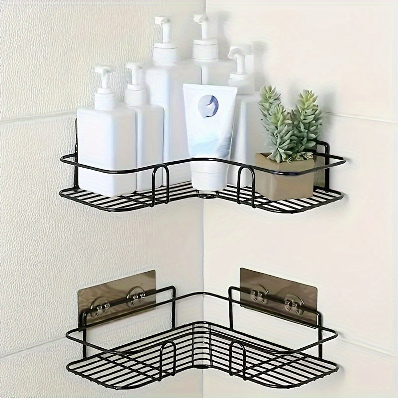 Wall Mounted Bathroom Storage Rack Corner Shower Shelf No-Drill Cast Iron