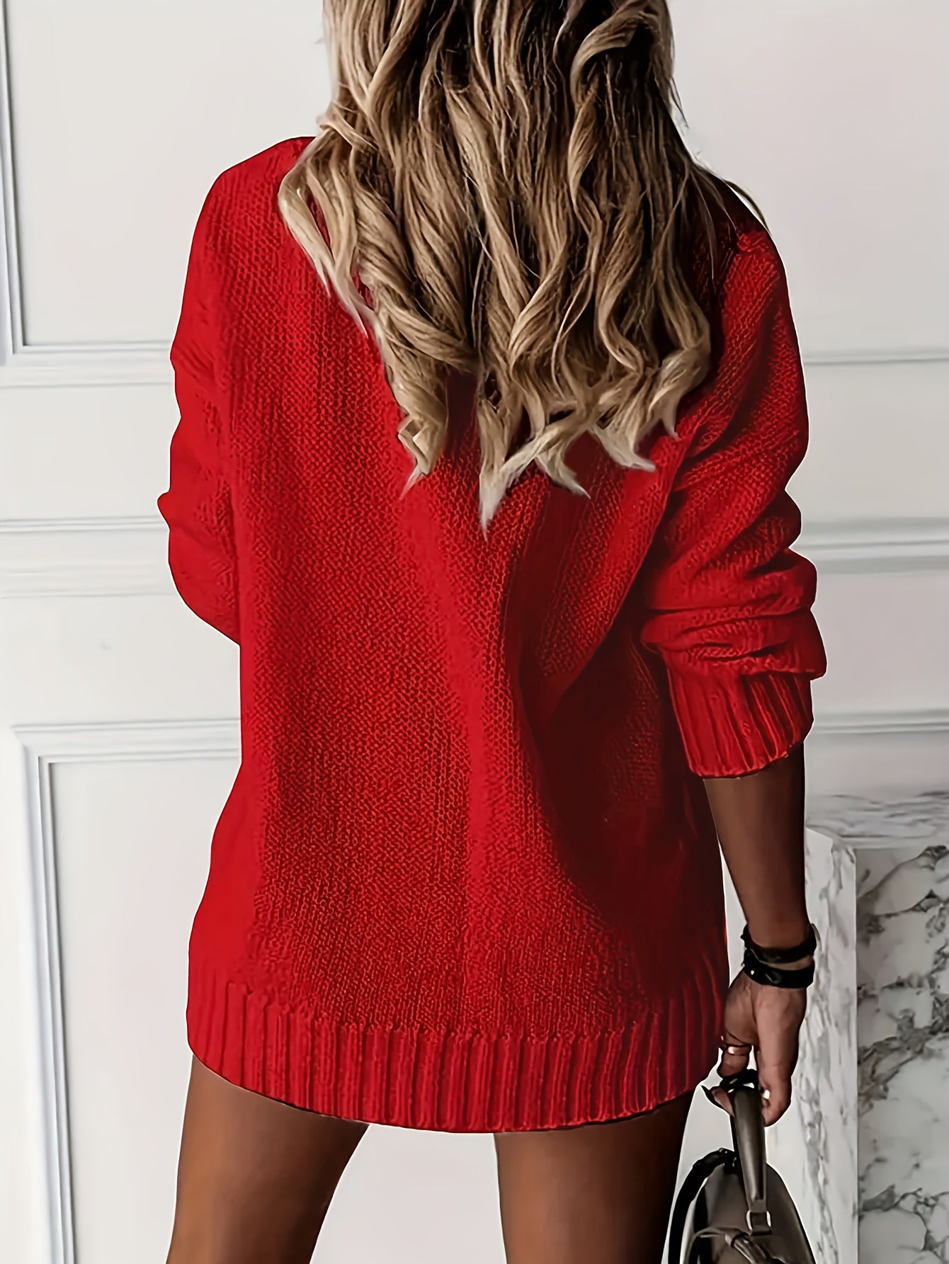Women's Elegant V-Neck Sweater Pullover, Non-Transparent Fall/Winter Casual Wear Design