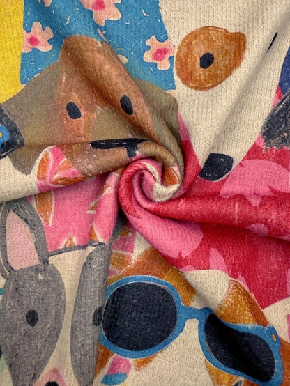 All-Over Print Cartoon Dog Pattern Thick Casual Crew Neck Long Sleeve Sweater Women's Clothing