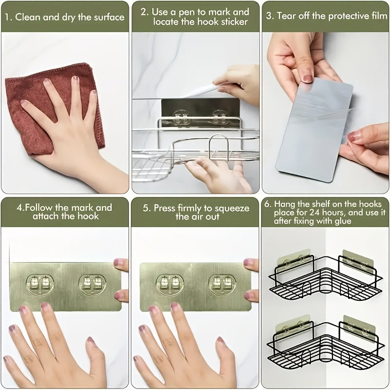 Wall Mounted Bathroom Storage Rack Corner Shower Shelf No-Drill Cast Iron