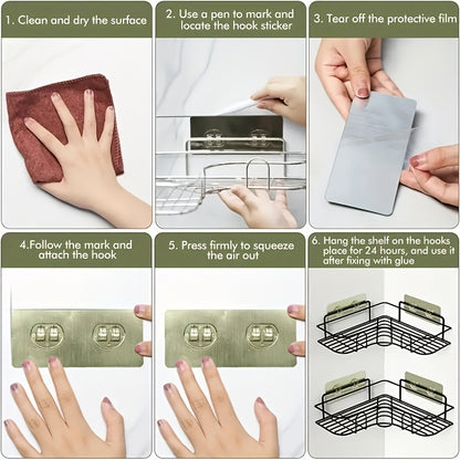 Wall Mounted Bathroom Storage Rack Corner Shower Shelf No-Drill Cast Iron