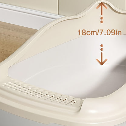 Extra-Large Semi-Enclosed Cat Litter Box with Anti-Splash Design, Easy Clean & Portable Beige