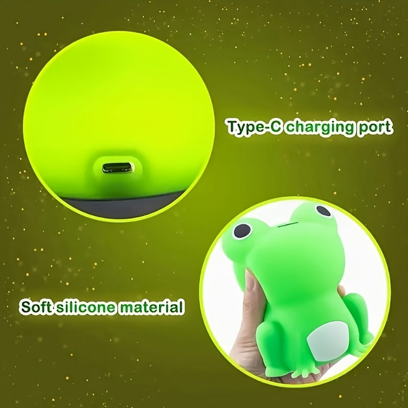 Cute Frog Silicone Night Light with Crown & Bow - Rechargeable USB Battery Warm Glow for Dark Nights Baby Room Display Lamp