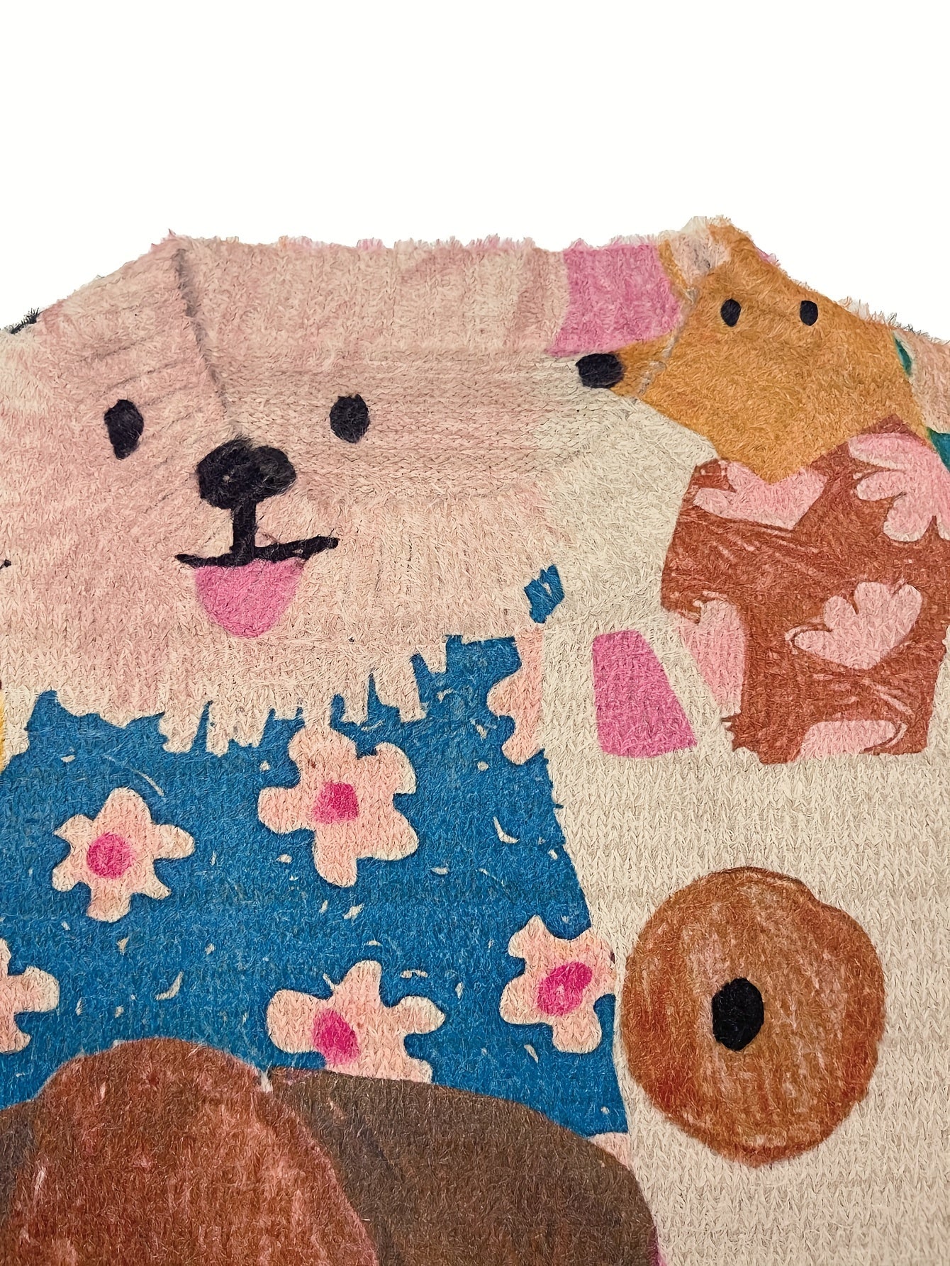 All-Over Print Cartoon Dog Pattern Thick Casual Crew Neck Long Sleeve Sweater Women's Clothing