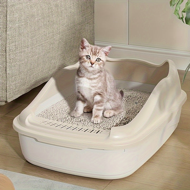 Extra-Large Semi-Enclosed Cat Litter Box with Anti-Splash Design, Easy Clean & Portable Beige