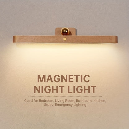 Magnetic Night Light Wall Lamp Wooden Mirror Front Design LED Light Strip Semi-Flush Mount USB Rechargeable