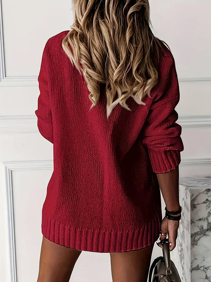 Women's Elegant V-Neck Sweater Pullover, Non-Transparent Fall/Winter Casual Wear Design