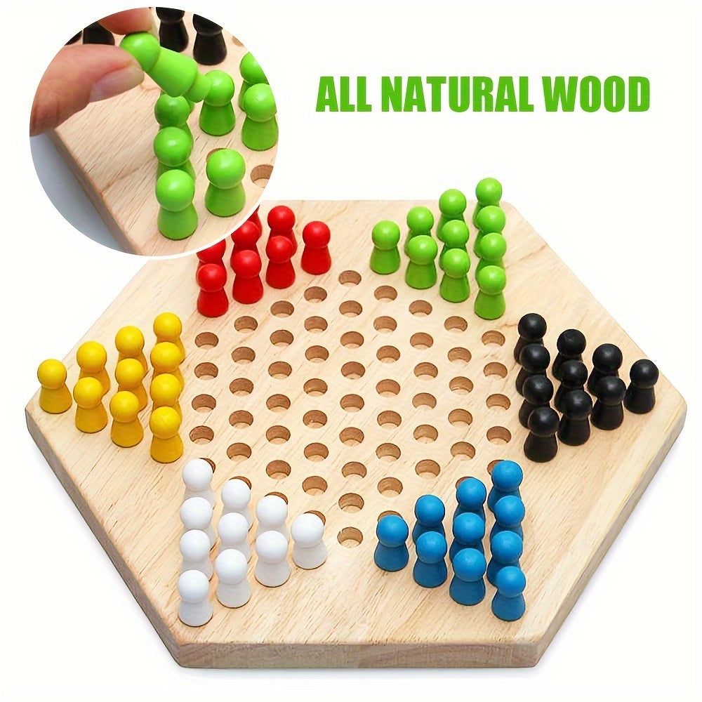 1 Set of Portable Wooden Chinese Jump Checkers - Fun Board Game Supplies for On-the-Go Entertainment