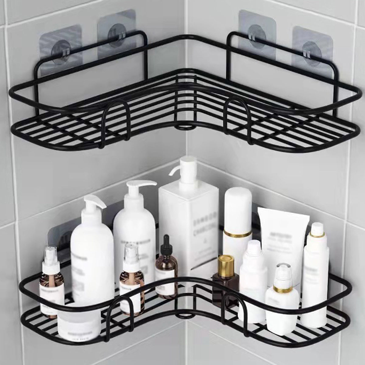 Wall Mounted Bathroom Storage Rack Corner Shower Shelf No-Drill Cast Iron