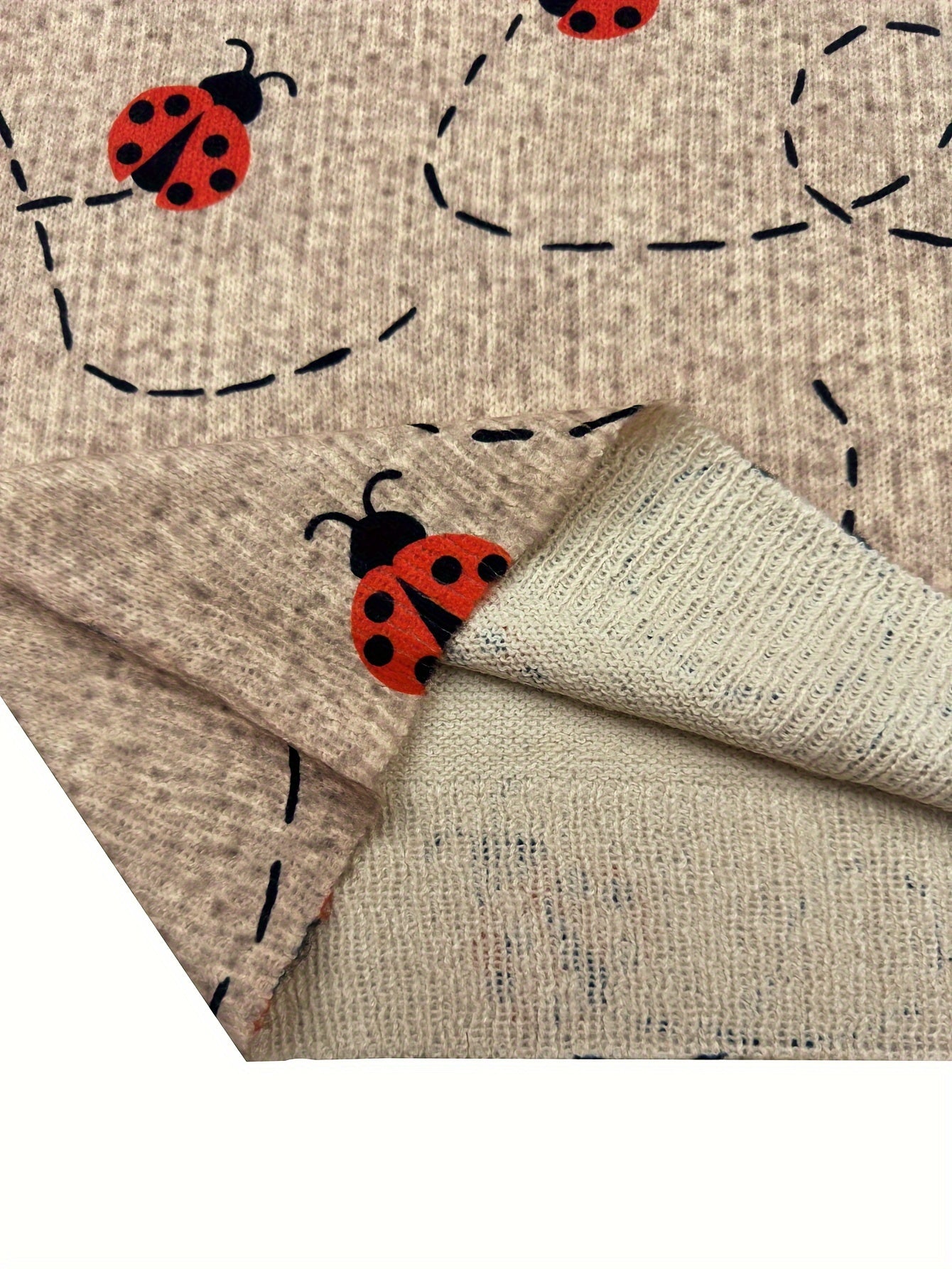 Women's Casual Crew Neck Long Sleeve Sweater with 3D Ladybug Print Spandex Knit Fabric All-Season Regular Fit Top