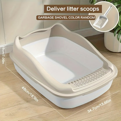 Extra-Large Semi-Enclosed Cat Litter Box with Anti-Splash Design, Easy Clean & Portable Beige