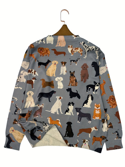 Lightweight Women's Sweater Round Neck Long Sleeves Dog Printed Casual Design