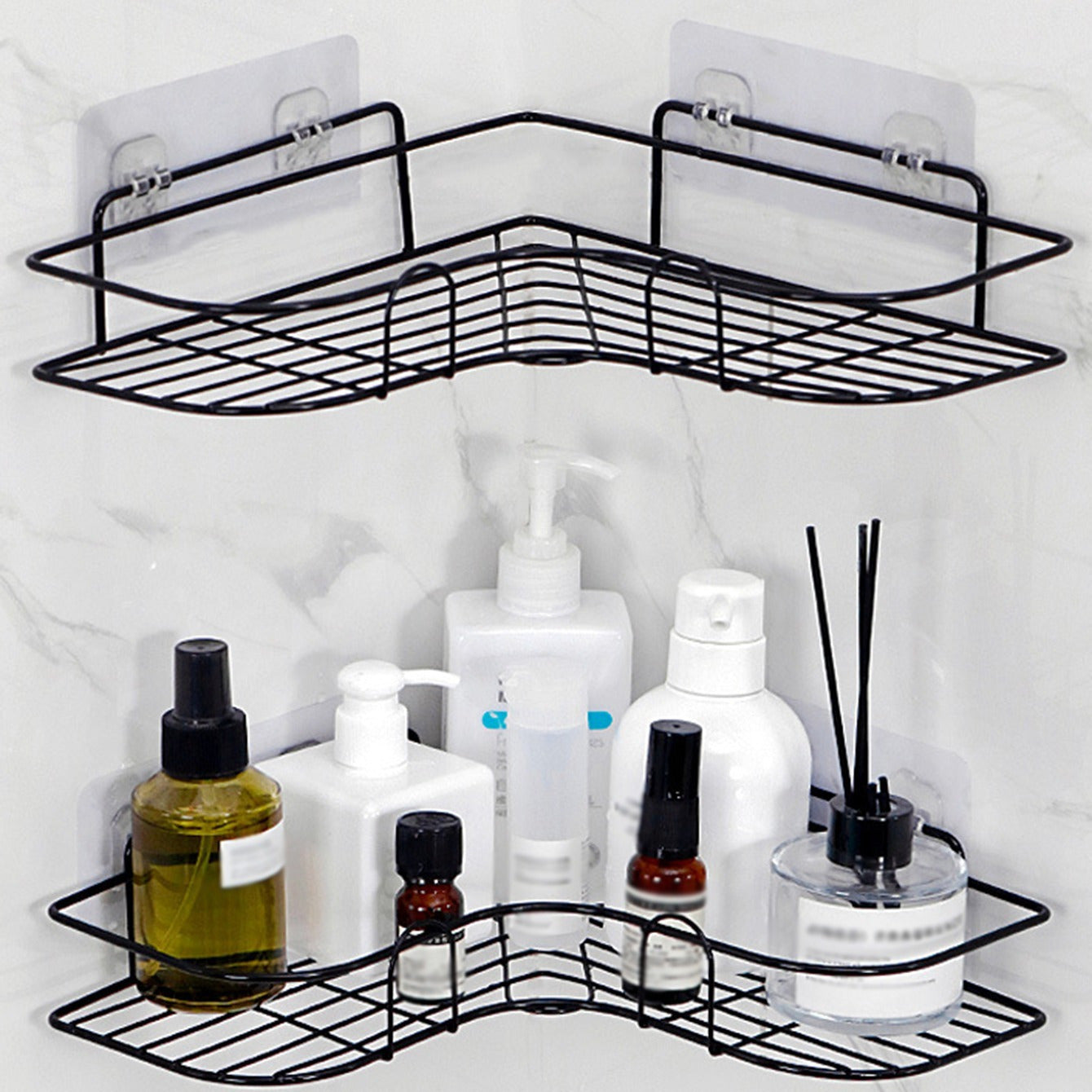 Wall Mounted Bathroom Storage Rack Corner Shower Shelf No-Drill Cast Iron