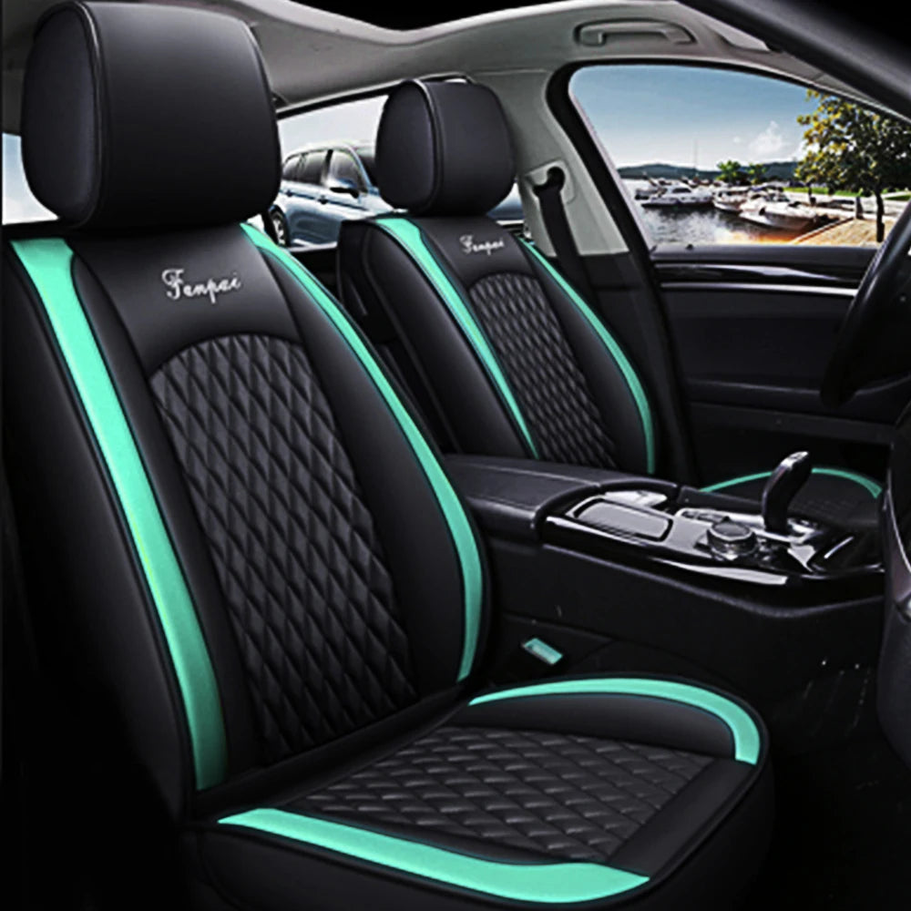 Luxury Car PU Leather Seat Cover Set Black Green