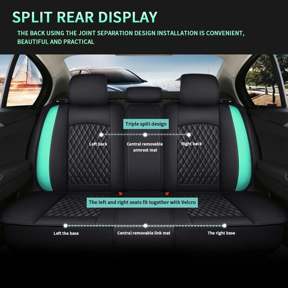 Luxury Car PU Leather Seat Cover Set Black Green