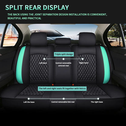 Luxury Car PU Leather Seat Cover Set Black Green