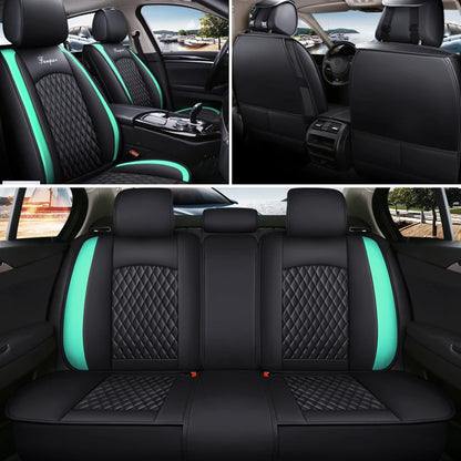 Luxury Car PU Leather Seat Cover Set Black Green