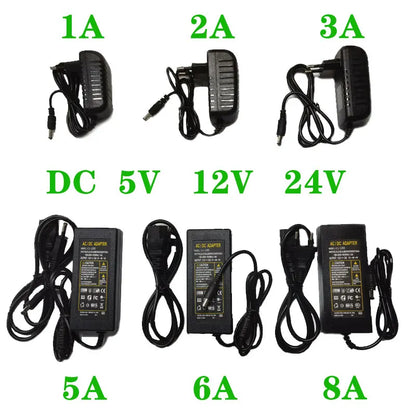 5V/12V/24V Power Adapter – LED Driver Transformer, 1A–8A, AC 100–240V to DC