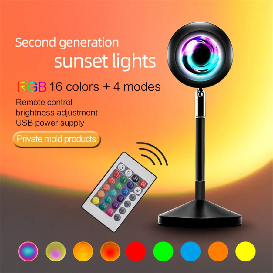 RGB Sunset Projection Lamp | Remote Control Colorful Atmosphere LED Light for TikTok, Room, and Decor
