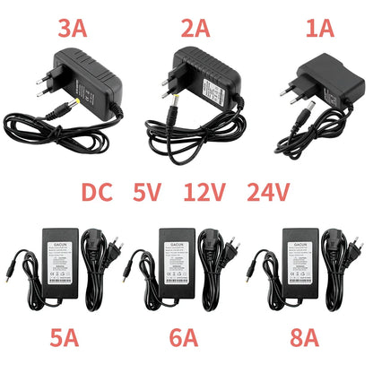 5V/12V/24V Power Adapter – LED Driver Transformer, 1A–8A, AC 100–240V to DC