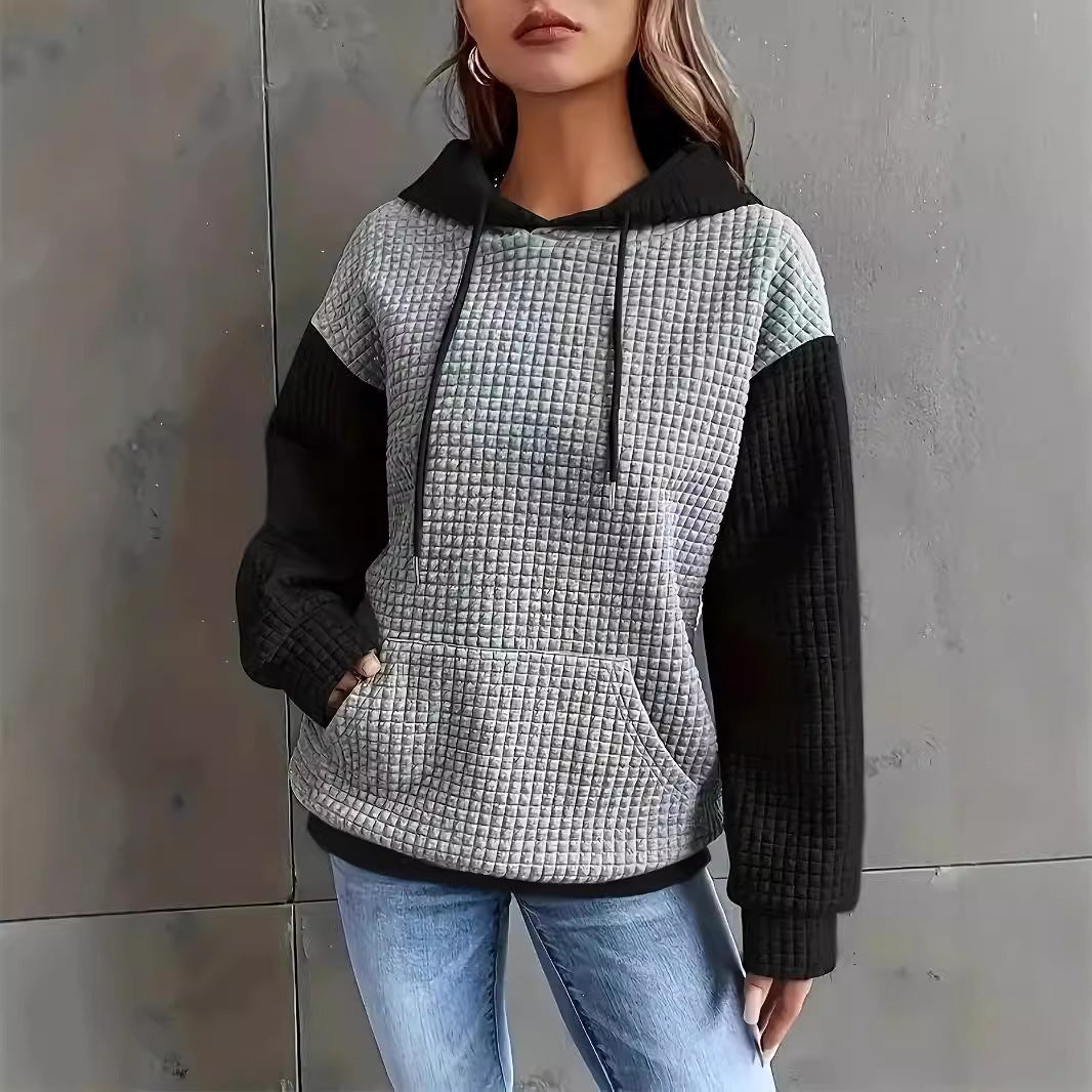 Plus Size Autumn Winter Loose Casual Loose Block Splicing Pullover Hooded All Matching Hoodie Popular Coat Women Clothing