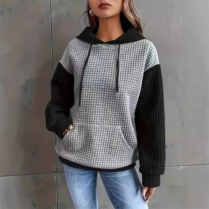 Plus Size Autumn Winter Loose Casual Loose Block Splicing Pullover Hooded All Matching Hoodie Popular Coat Women Clothing