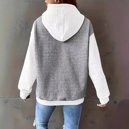 Plus Size Autumn Winter Loose Casual Loose Block Splicing Pullover Hooded All Matching Hoodie Popular Coat Women Clothing