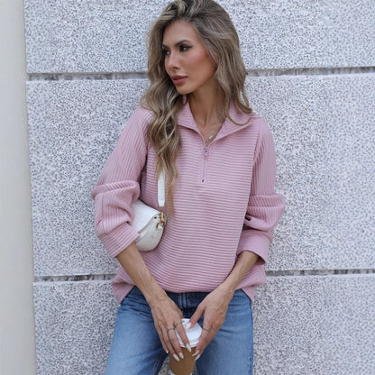 Autumn Women Clothing Product Solid Color Long Sleeve Zipper Collar Plus Size