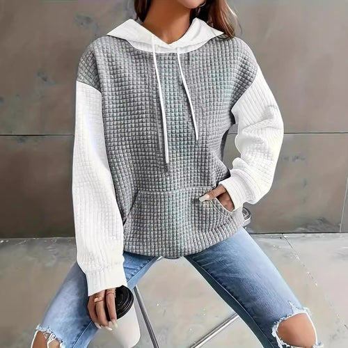 Plus Size Autumn Winter Loose Casual Loose Block Splicing Pullover Hooded All Matching Hoodie Popular Coat Women Clothing