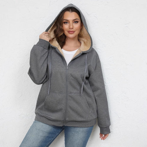 plus Size Women Clothing Winter Warm Plush Hoodie Coat