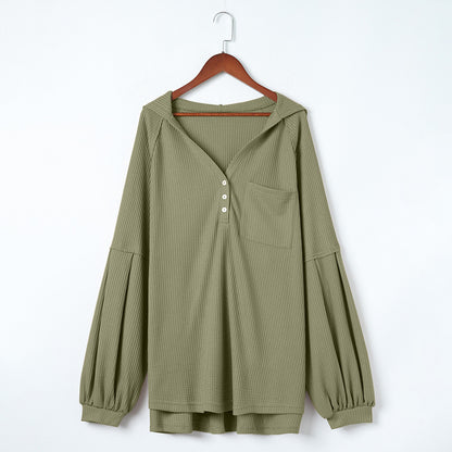 Plus Size Pullover Sweater Women Autumn Casual Waffle Hooded Top Women