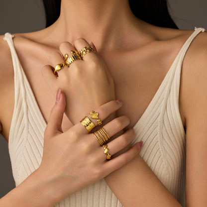 Cold 18K Gold Geometric Abstract Irregular Asymmetric Titanium Steel Ring