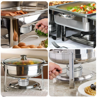 6-Pcs Stainless Steel Chafing Fuel Holder with Safety Cover – Round Buffet Set