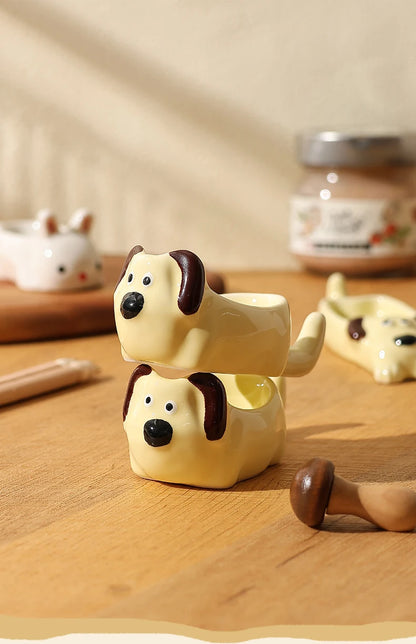 Cute Pet Cartoon Ceramic Gravy Boat – Japanese Style Rabbit & Dog Porcelain Dish