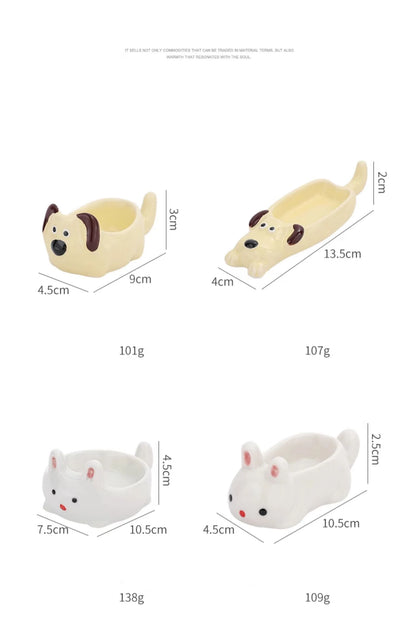 Cute Pet Cartoon Ceramic Gravy Boat – Japanese Style Rabbit & Dog Porcelain Dish