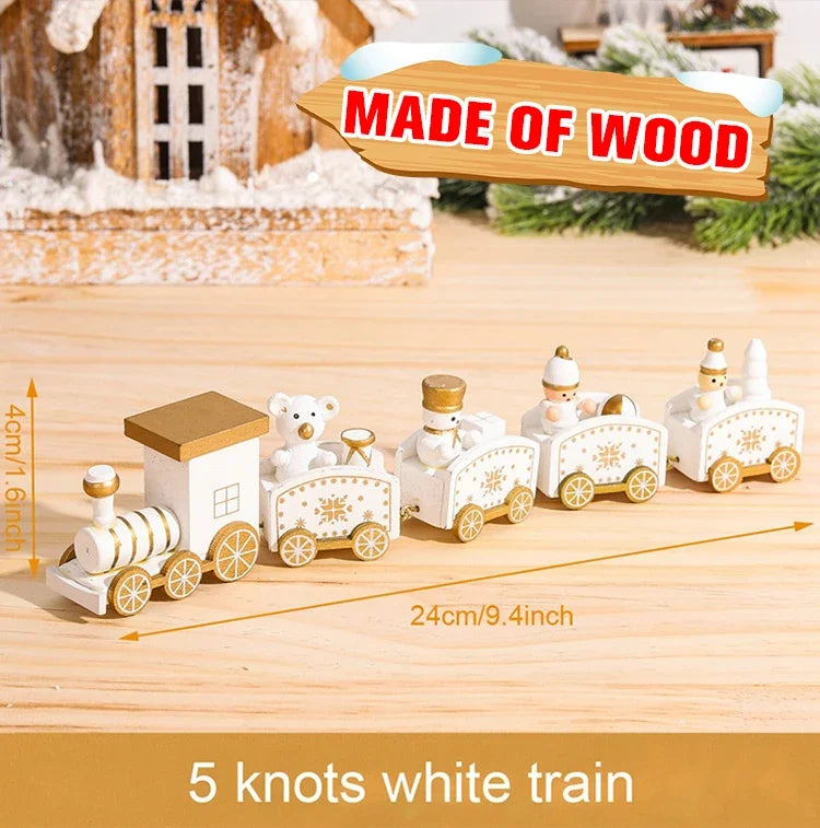 Christmas Wooden Train Set Holiday Decoration Santa Snowman Kids Gift Toy