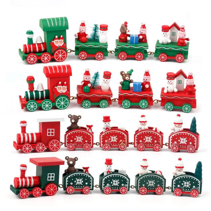 Christmas Wooden Train Set Holiday Decoration Santa Snowman Kids Gift Toy