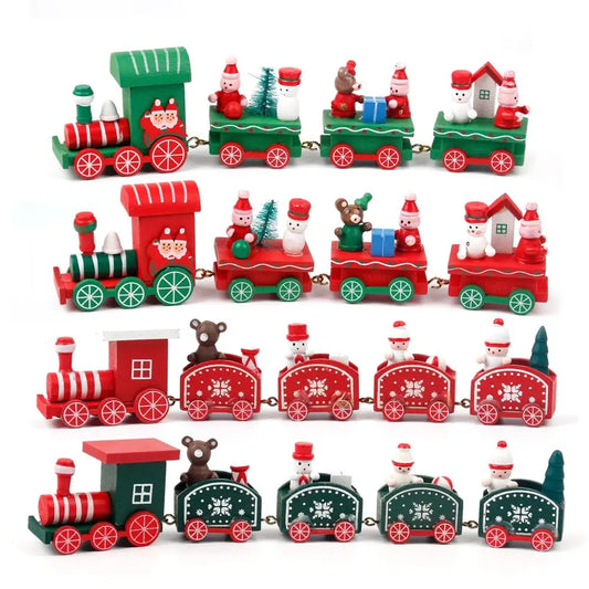 Christmas Wooden Train Set Holiday Decoration Santa Snowman Kids Gift Toy